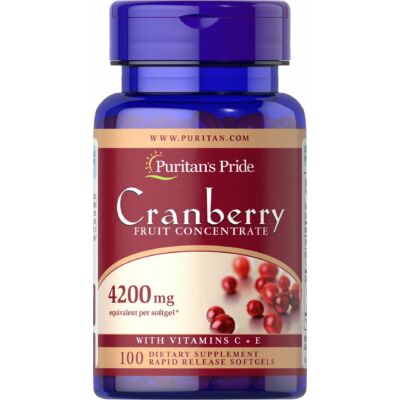 Puritan's Pride Cranberry Fruit Concentrate with C & E 4200 mg (100 lágy kapszula)