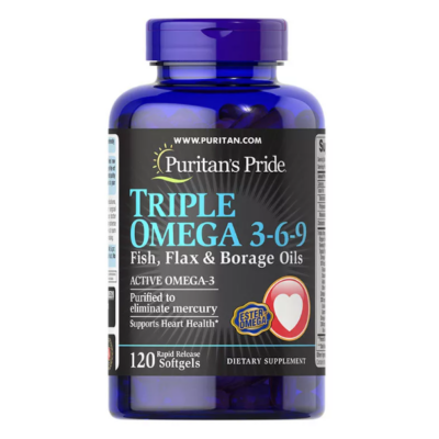 Puritan's Pride Triple Omega 3-6-9 Fish, Flax & Borage Oils (120 lágy kapszula)