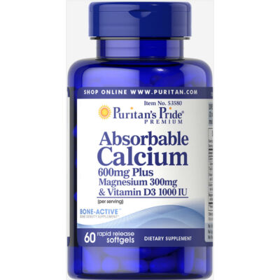 Puritan's Pride Absorbable Calcium plus Magnesium & Vitamin D (60 lágy kapszula)